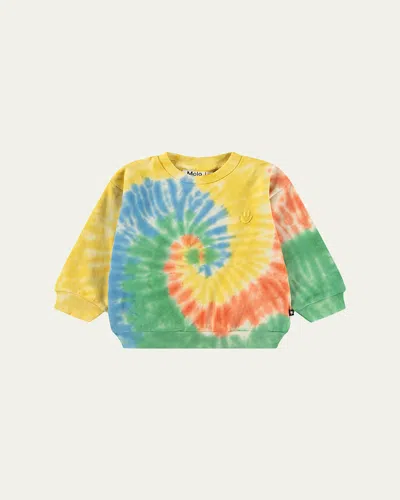 Molo Kids' Boy's Dear Tie-dye Organic Cotton Sweatshirt In Multi