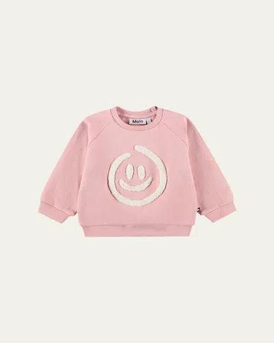 Molo Kids' Boy's Disc Embroidered Organic Cotton Sweatshirt In Pink