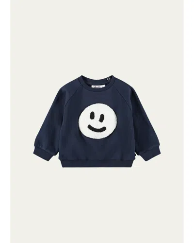 Molo Kids' Boy's Disc Embroidered Organic Cotton Sweatshirt In Blue