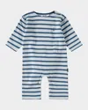 Molo Boy's Flint Embroidered Organic Cotton Stripe Bodysuit In Lagoa Stripe
