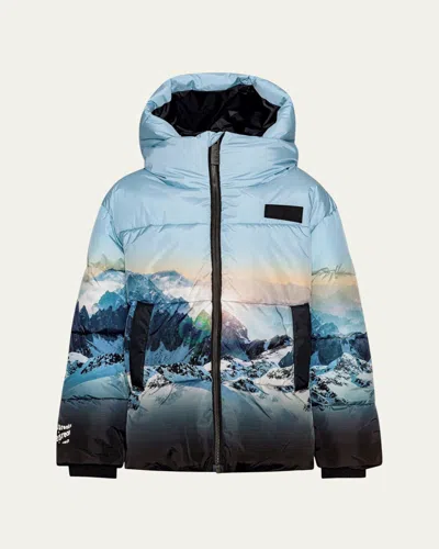 Molo Kids' Boy's Halo Mountain-print Puffer Jacket In High In Sky