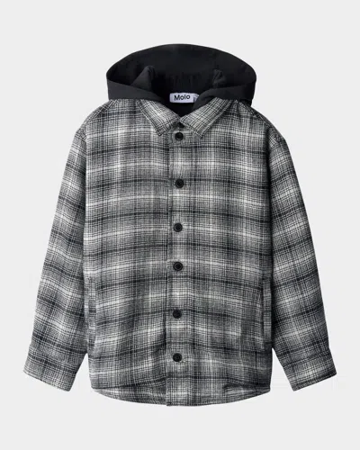 Molo Kids' Boy's Hugin Hooded Shirt Jacket In Gray