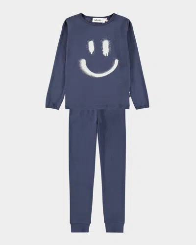 Molo Kids' Boy's Lue Organic Cotton Pajama Set In Blue