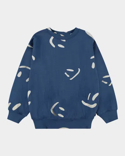 Molo Kids' Boy's Monti Happy Face Sweatshirt In Big Smiles Blue