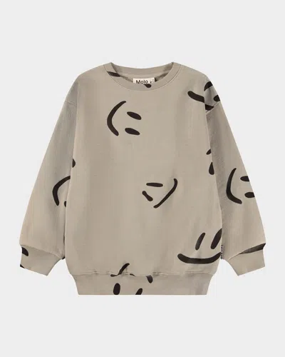 Molo Kids' Boy's Monti Printed Cotton Sweatshirt In Brown