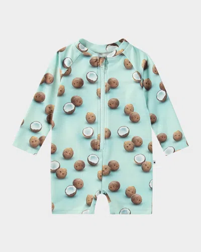 Molo Kids' Boy's Neka Long-sleeve One-piece Swimsuit In Blue