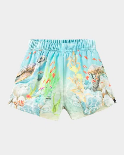 Molo Kids' Boy's Newton Graphic Swim Trunks In Happy Ocean