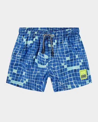 Molo Kids' Boy's Niko Graphic Swim Trunks In Blue