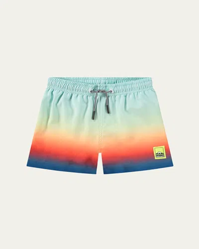 Molo Kids' Boy's Niko Printed Swim Shorts In Blue Fade
