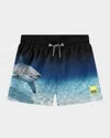 Molo Boy's Niko Printed Swim Shorts In Faded Shark