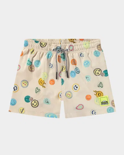 Molo Kids' Boy's Niko Printed Swim Trunks In Sand Smile