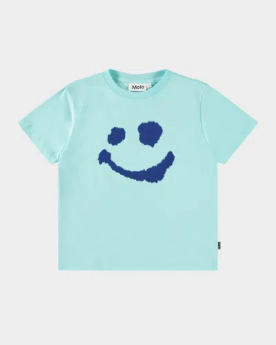 Molo Kids' Boy's Rame Water Smile Short-sleeve T-shirt In Blue