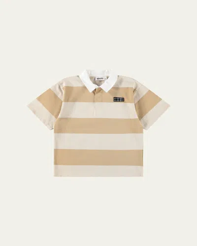 Molo Kids' Boy's Reef Striped Organic Cotton Polo T-shirt In Multi