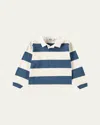 Molo Boy's Relz Long-sleeve Polo Shirt In Blue Stripe