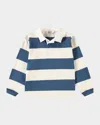 Molo Boy's Relz Long-sleeve Polo Shirt In Blue Stripe