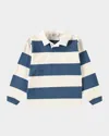 Molo Boy's Relz Long-sleeve Polo Shirt In Blue Stripe