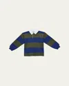Molo Boy's Relz Striped Rugby Shirt In Blue