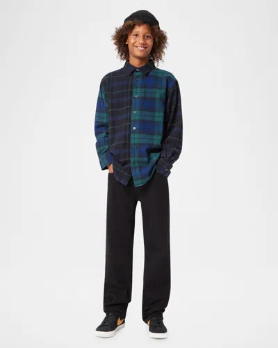 Molo Kids' Boy's Remon Two-toned Button Up Shirt In Dark Pine