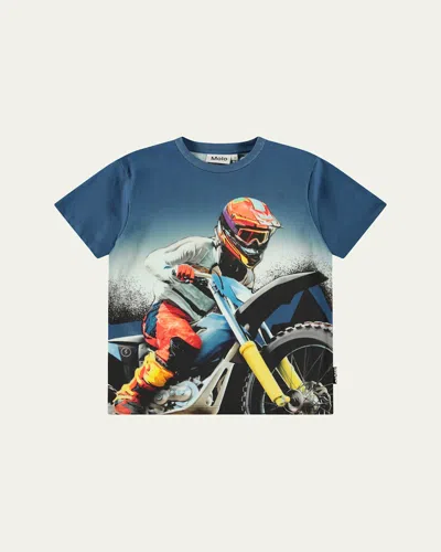 Molo Kids' Boy's Riley Motorcycle Graphic T-shirt In Big Mc Blue