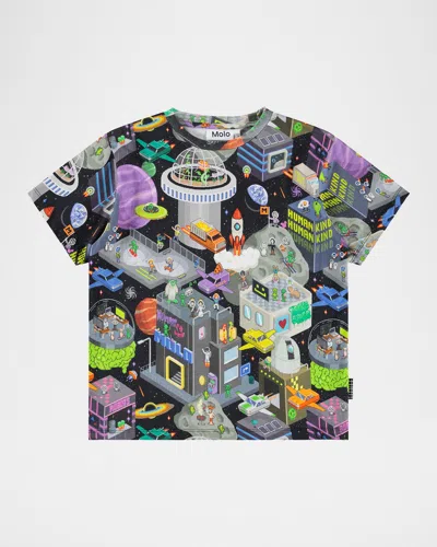 Molo Kids' Boy's Rodney Graphic-print Short-sleeve T-shirt In Multi