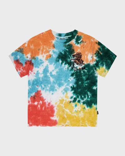 Molo Kids' Rodney Tie-dye Cotton Jersey T-shirt In Colour Play