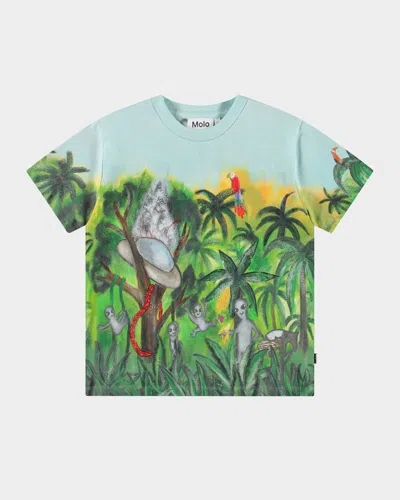Molo Kids' Boy's Roxo Alien Graphic T-shirt In Jungle Visitors