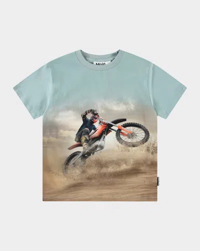 Molo Kids' Boy's Roxo Printed Organic Cotton Short-sleeve T-shirt In Dust Wheelie