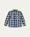 Molo Boy's Rozzy Cotton Check Button-front Shirt In Blue