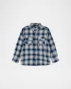 Molo Boy's Rozzy Cotton Check Button-front Shirt In Blue