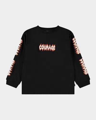 Molo Kids' Boy's Rube Courage Graphic-print Long-sleeve T-shirt In Black