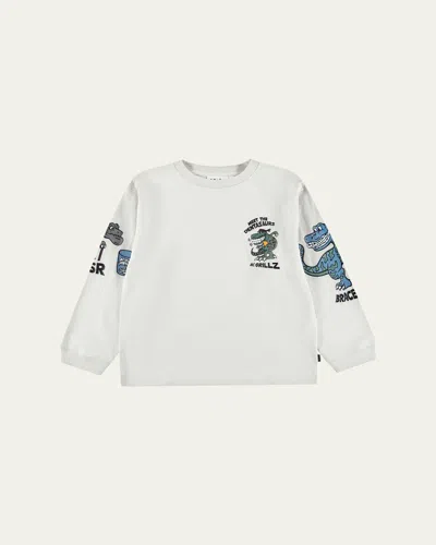 Molo Kids' Boy's Rube Graphic-print Organic Cotton T-shirt In White
