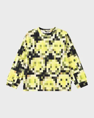 Molo Kids' Boy's Rube Pixelated Graphic Sweatshirt In Pixelated Smiles