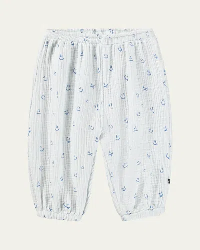 Molo Kids' Boy's Serene Printed Organic Cotton Pants In White