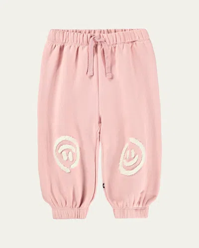 Molo Kids' Boy's Simeon Embroidered Organic Cotton Pants In Pink