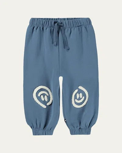 Molo Kids' Boy's Simeon Embroidered Organic Cotton Pants In Brown