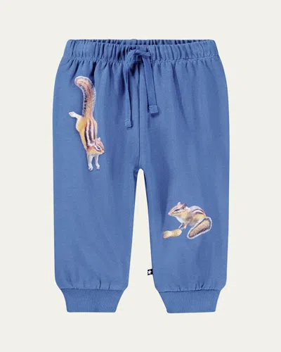 Molo Kids' Boy's Simeon Squirrel-print Jogger Pants In Blue