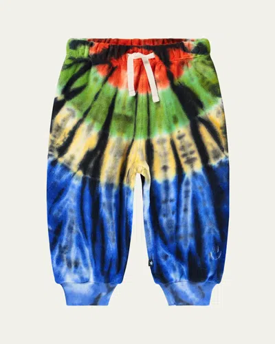 Molo Kids' Boy's Simeon Tie-dye Organic Cotton Sweatpants In Blue