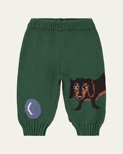 Molo Kids' Boy's Sol Cotton & Wool Knit Trousers In Green