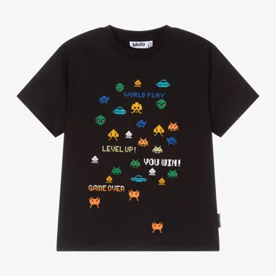 Molo Kids' Riley Game-over T-shirt In Black