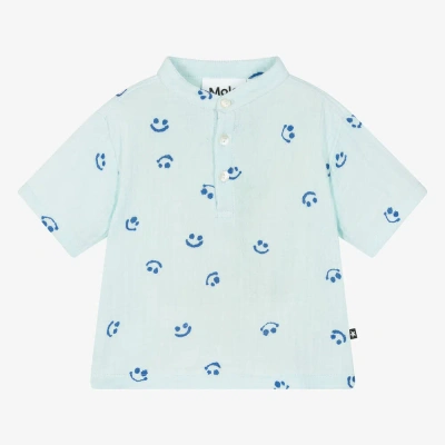 Molo Babies' Boys Blue Cheesecloth Happy Shirt