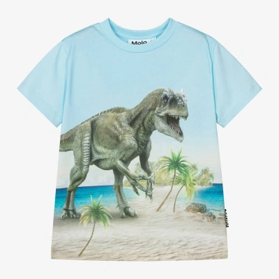 Molo Kids' Boys Blue Cotton Dinosaur Print T-shirt