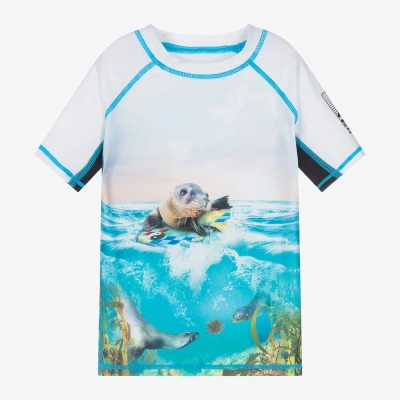 Molo Kids' Boys Blue Sea Lion Swim Top (upf50+) In Multicoloured
