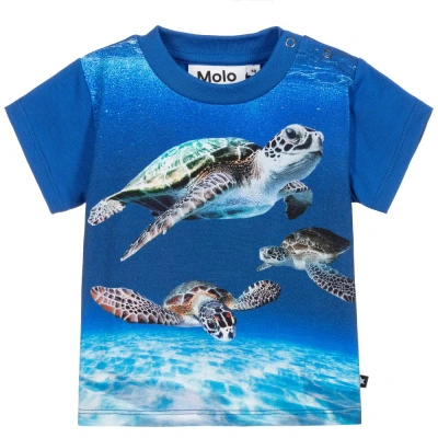 Molo Babies' Boys Blue Turtles Cotton T-shirt