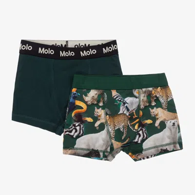 Molo Babies' Boys Green Cotton Animal Boxers (2 Pack) In Multi