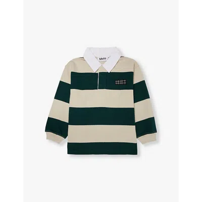 Molo Kids' Relz Striped Polo Shirt In White Pine