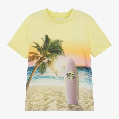 Molo Kids' Boys Yellow Cotton Surf-print T-shirt