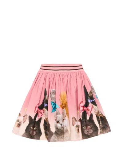 Molo Kids' Brenda Cat-print Pleated Skirt In Pink
