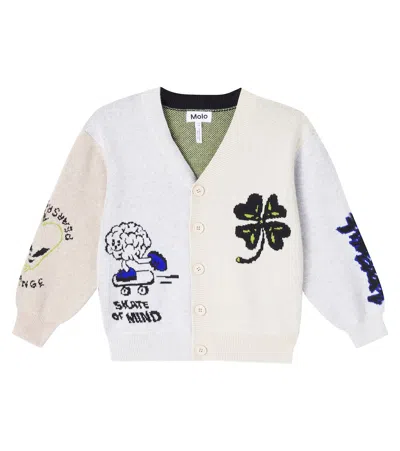 Molo Kids' Burt Cotton And Wool Cardigan In White