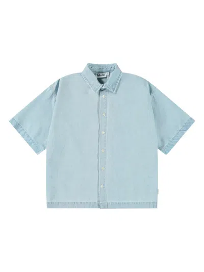 Molo Kids' Buttoned Organic Cotton Shirt In Blue