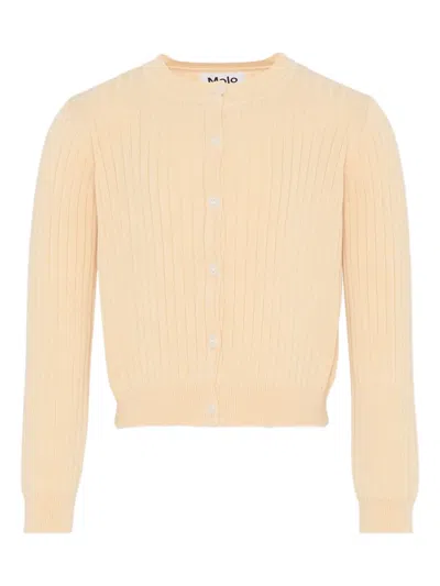 Molo Kids' Buttoned Ribbed Cardigan In Neutral